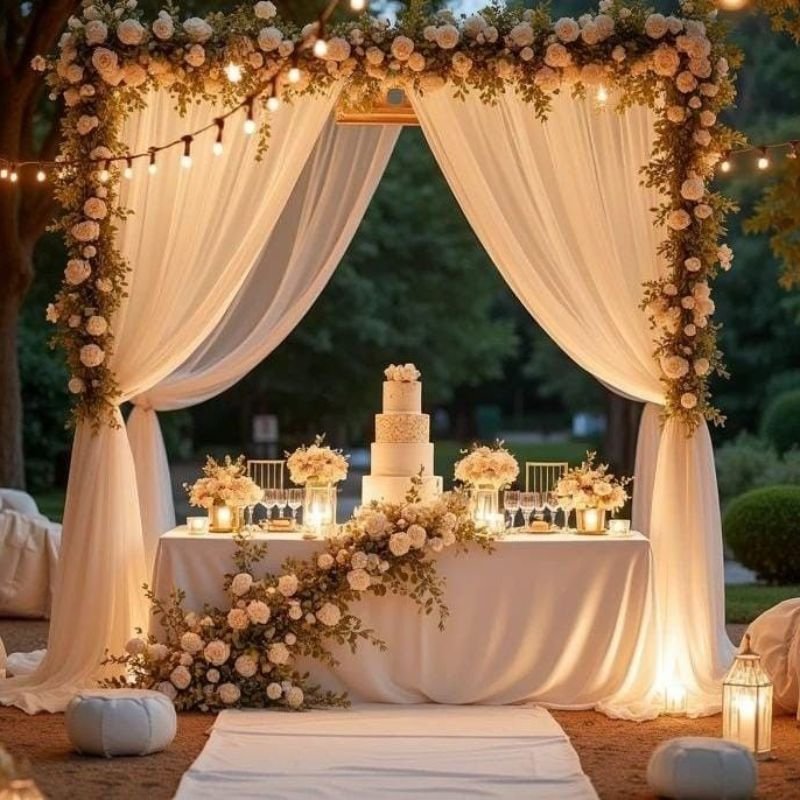 birthday decoration with fairy lights and candles indoor