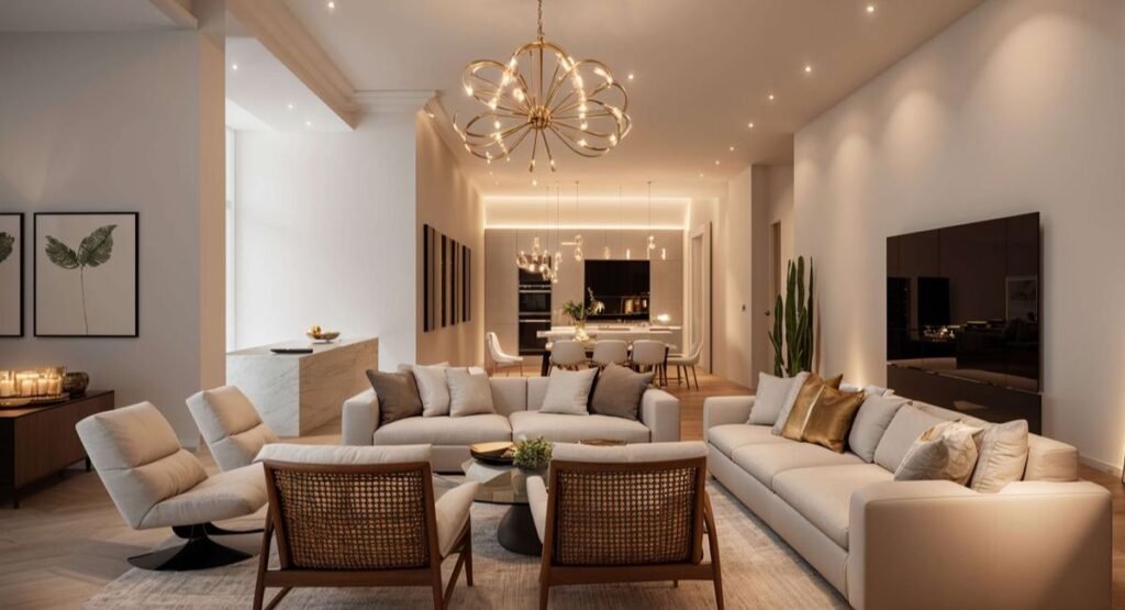 Bright living room with large windows