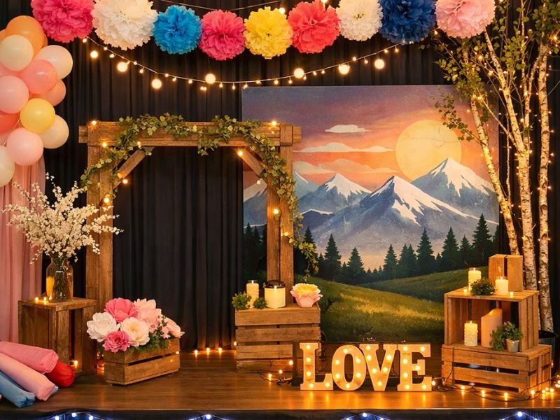 different materials used for stage decorations