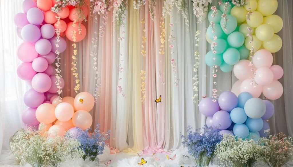Soft and natural organic balloon decorations with pastel colors