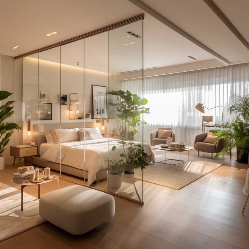 Layered lighting in a modern living room