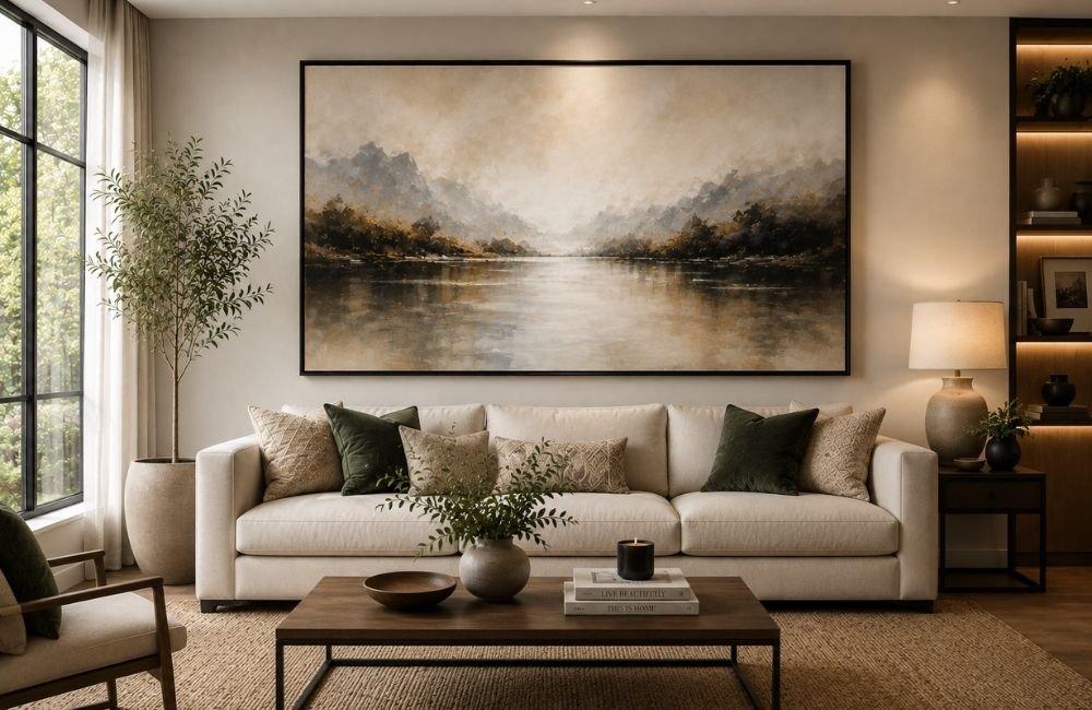 large framed wall art for living room above sofa