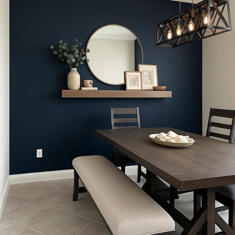"Dining room wall color ideas with dark and neutral tones enhancing decor"