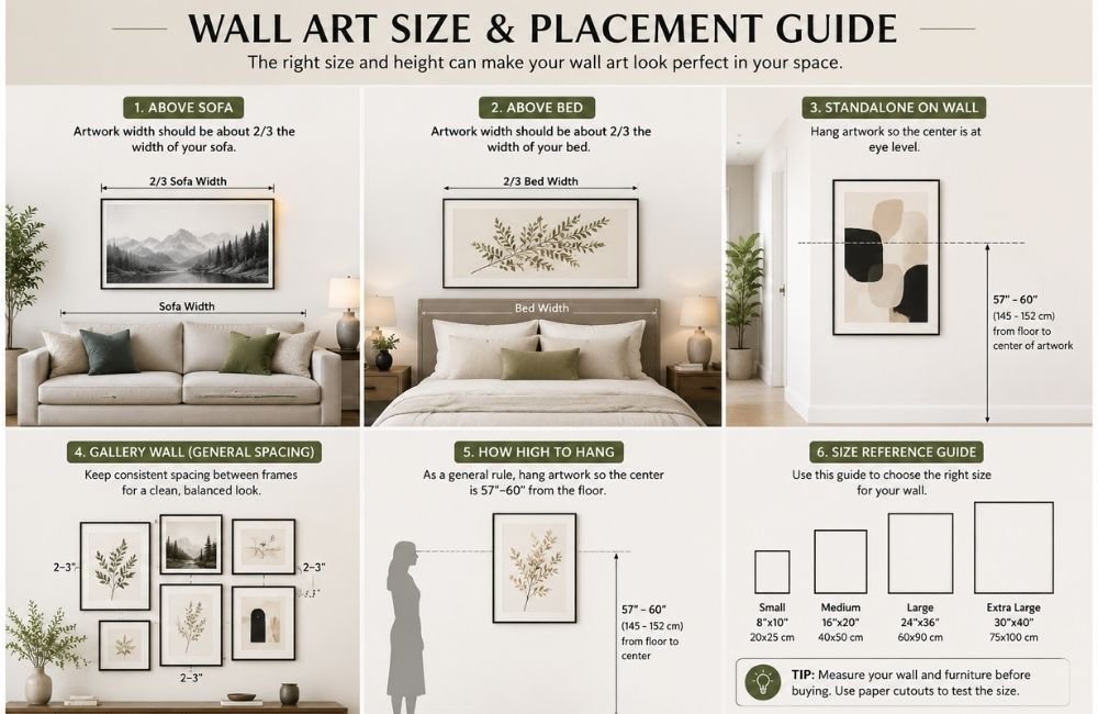 framed wall art size guide for wall placement