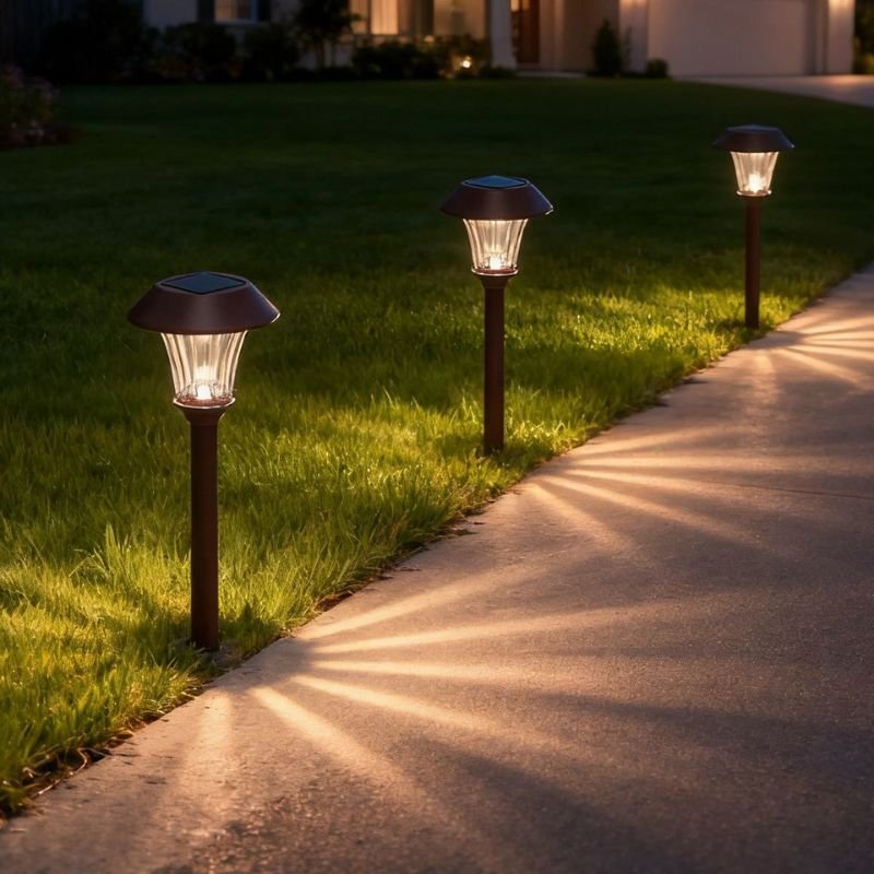 Different types of modern outdoor light fixtures in brass aluminum and steel