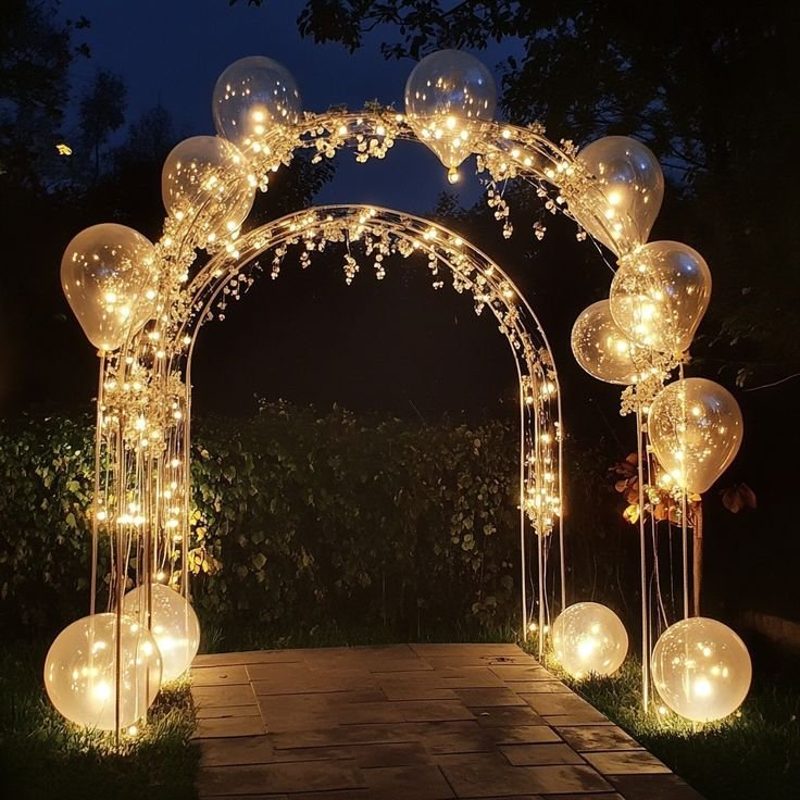 graduation party decoration ideas balloon backdrop lighting setup