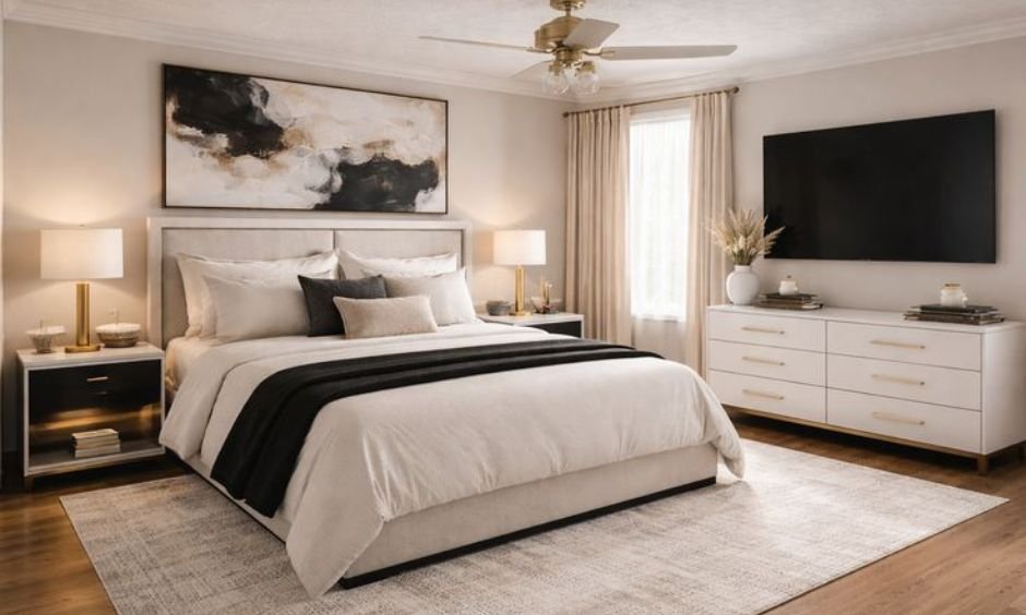 feng shui bedroom with electronics like tv disrupting sleep energy