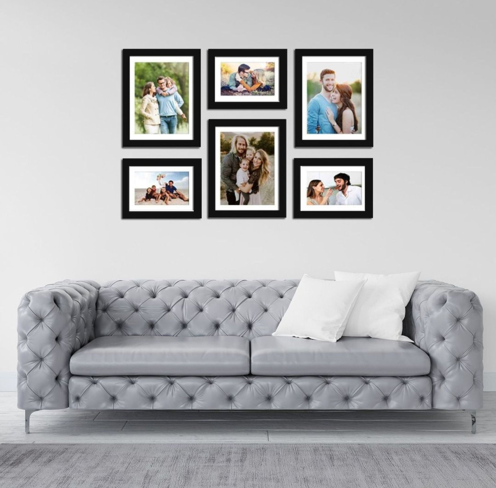 Family gallery wall in kitchen featuring black-and-white memories.
