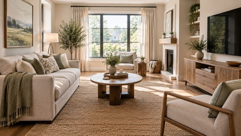 Living room with balanced furniture arrangement