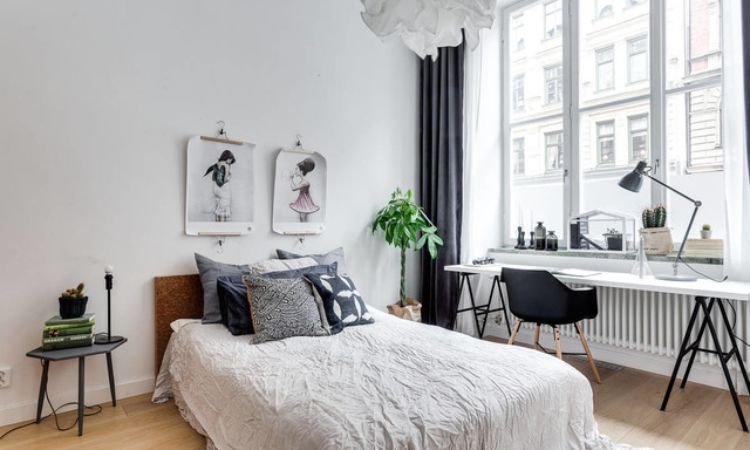 home office setup in 3 bedroom apartment with desk and modern workspace design