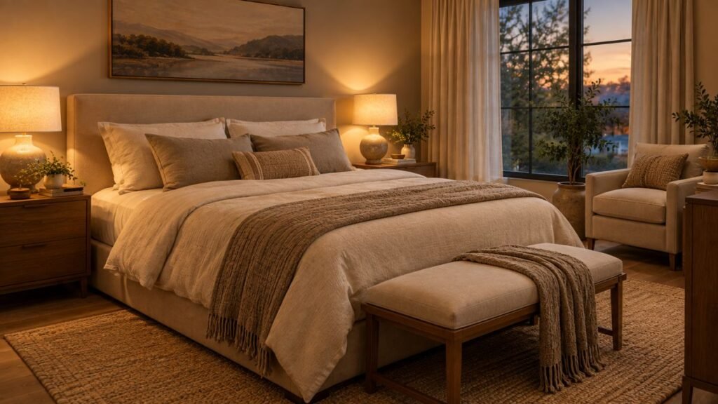 warm bedside lighting in bedroom