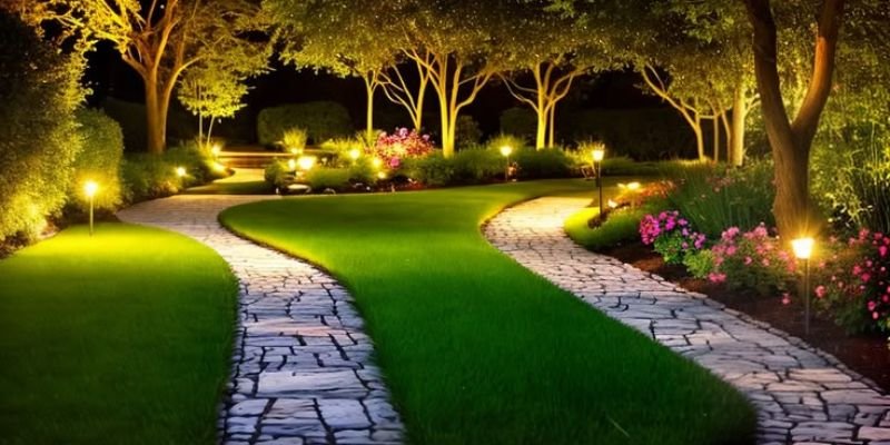 Layered modern outdoor light fixtures with ambient task and accent lighting