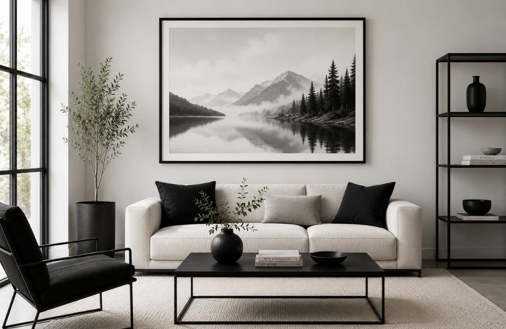 black metal picture frame on a minimalist wall