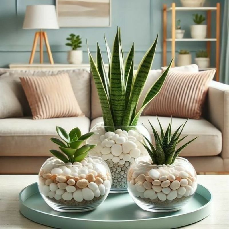 small plants and succulents coffee table decor ideas