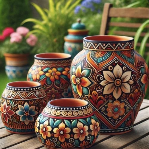 painted terracotta pots garden DIY ideas