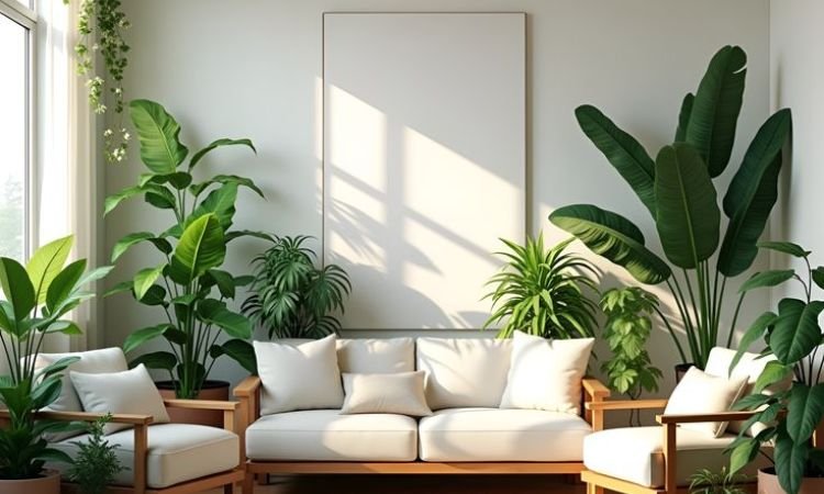 indoor plant stand in living room corner styling