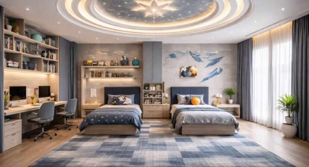 three bedroom house layout with bedroom office and kids room