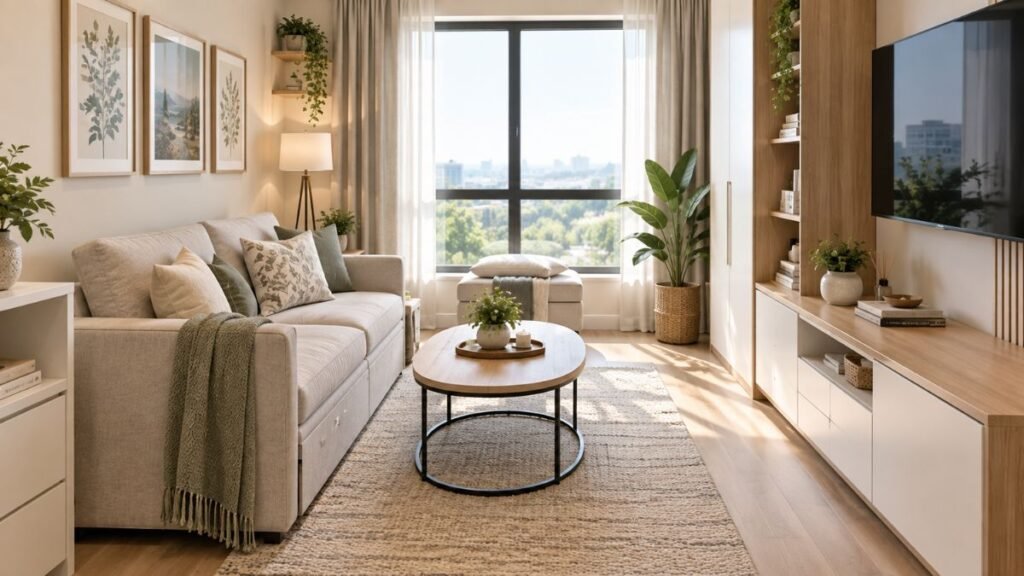 Small living room with space-saving furniture