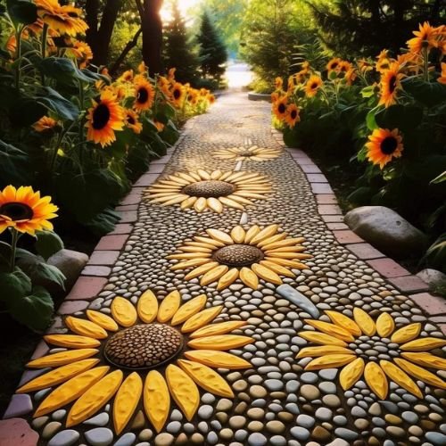 DIY garden stepping stone mosaic pathway