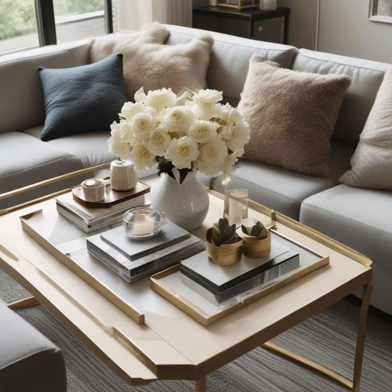 coffee table books and tray decor rule of three styling