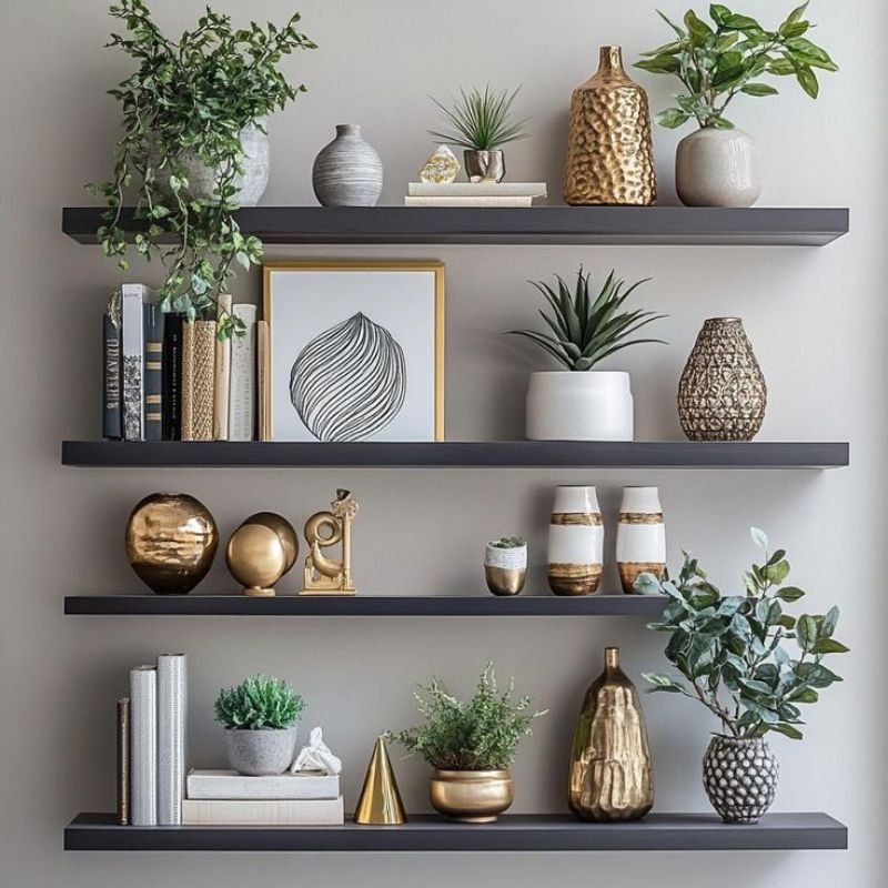 wall shelves decor ideas with plants and books