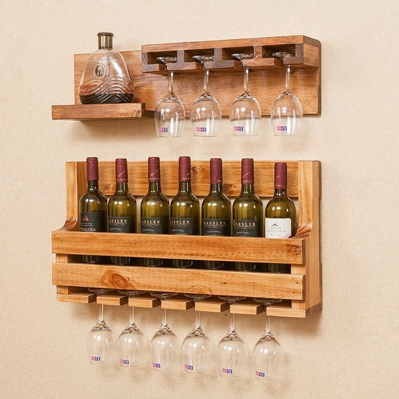 "Wall mounted wine rack in dining room serving as functional decor"