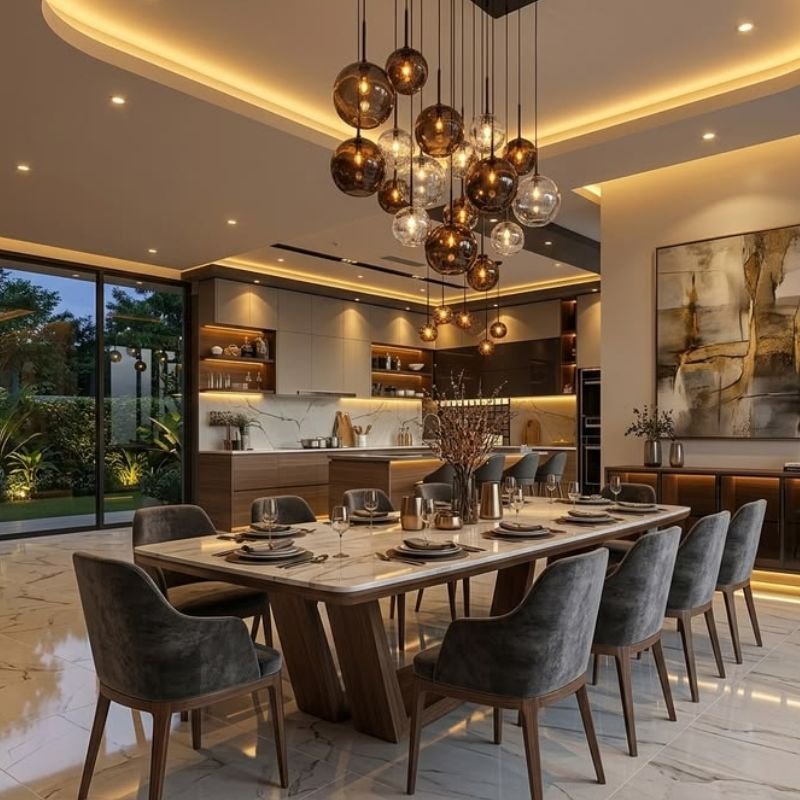 Dining room chandelier sizing comparison for different table dimensions
