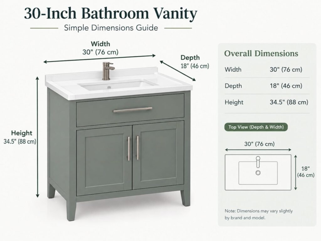 bathroom vanity width depth and height diagram