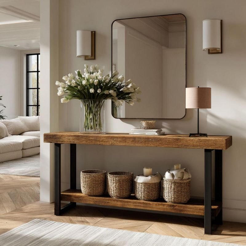 “rustic farmhouse furniture table console for living room”