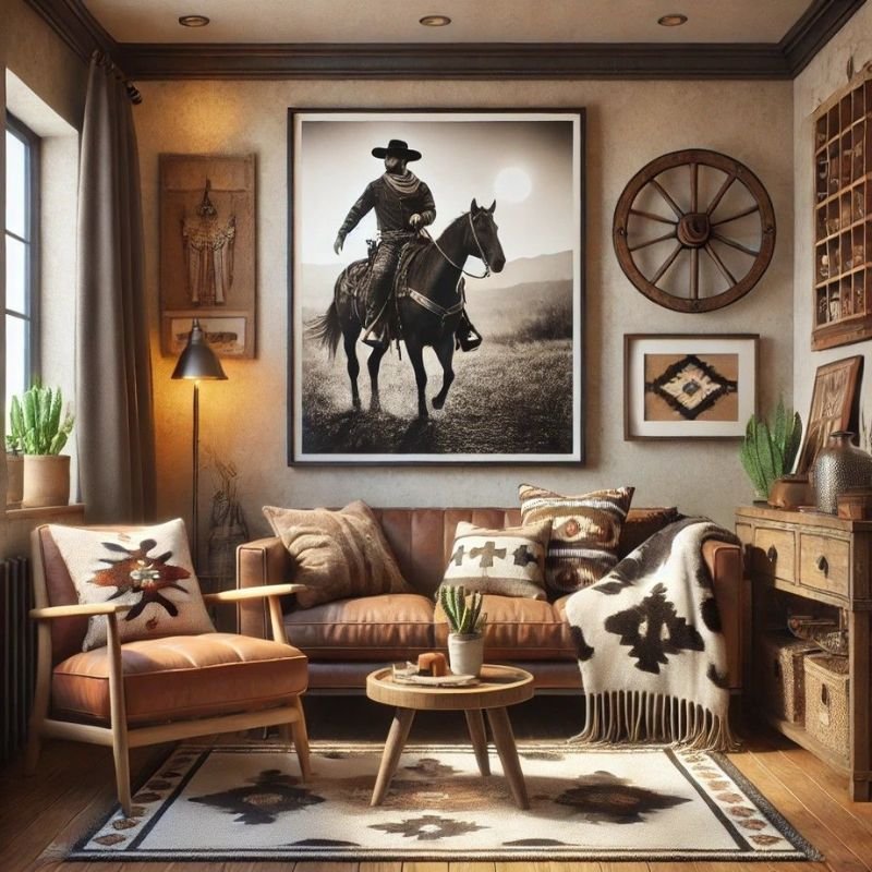 Vintage wall decor in rustic farmhouse home