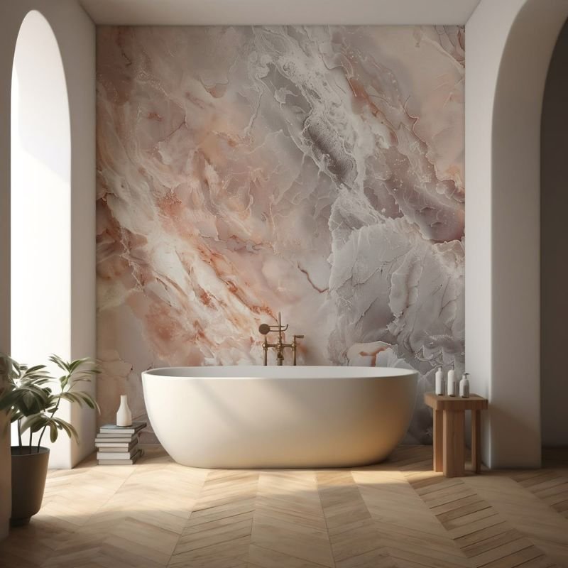 Textured bathroom wallpaper stone effect design