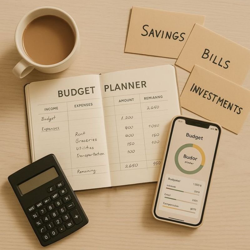 Budget planning for rental expenses including rent, utilities, and monthly cost calculation on desk
