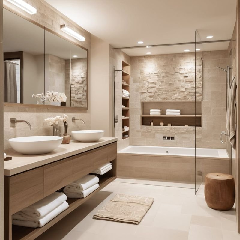 Minimalist bathroom wallpaper neutral modern style