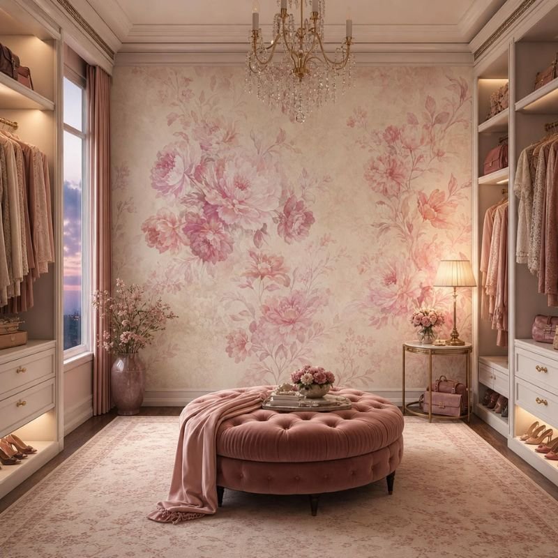 Classic floral wall design in a traditional bathroom