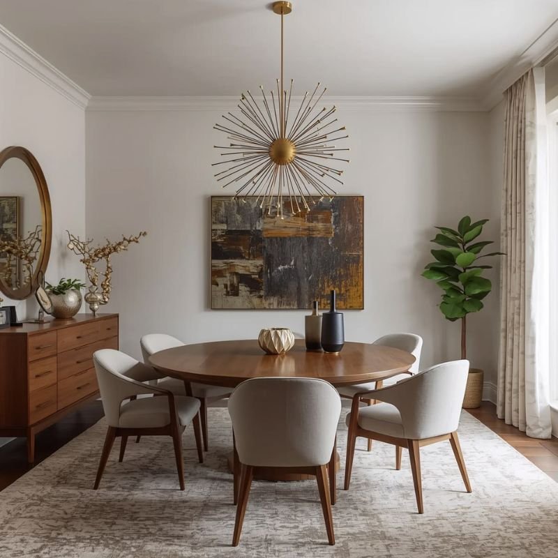 “Modern curved dining chairs with oval wooden dining table”