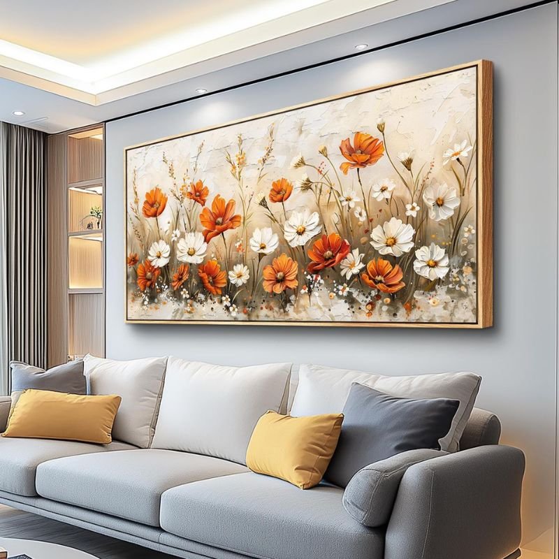 “Different styles of living room wall art including modern and farmhouse decor”