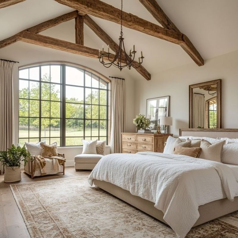 Chunky knit blanket in cozy rustic bedroom
