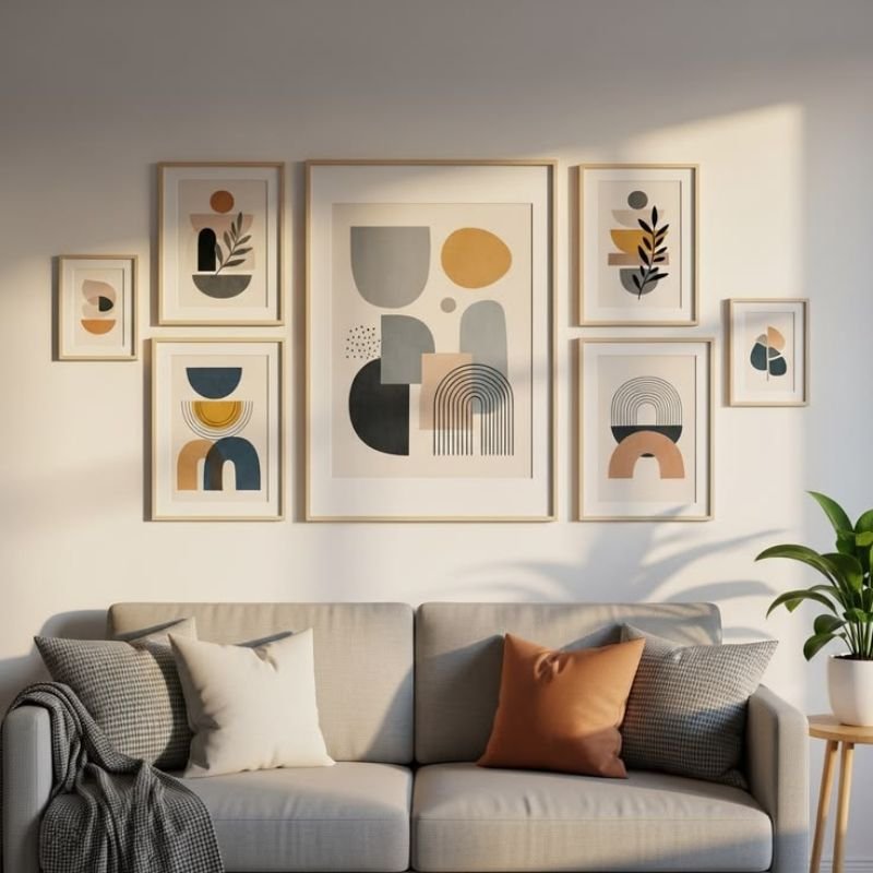 “Living room wall art coordinated with interior color palette for balanced and harmonious design”