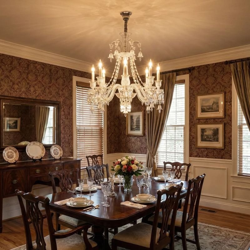 Luxury crystal chandelier creating elegant dining room lighting
