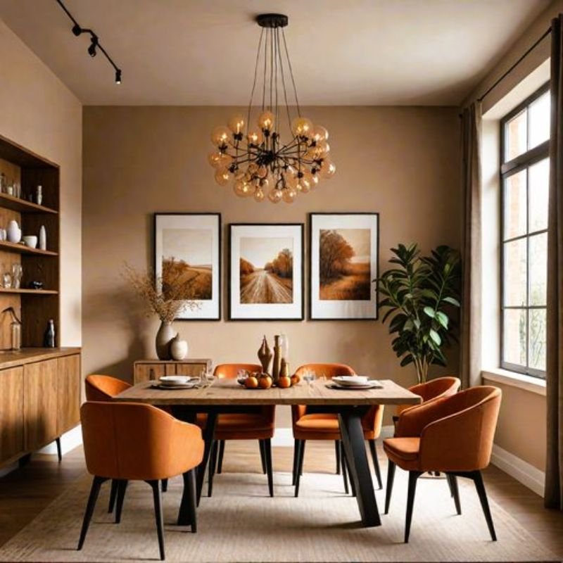 Elegant dining room with wood panel feature wall