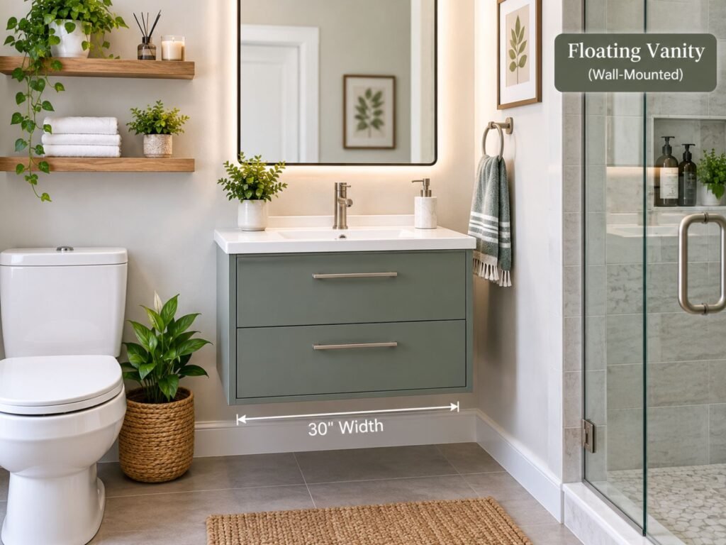 wall mounted vanity with drawers