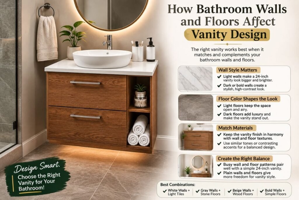 24 inch bathroom vanity with bathroom tile and wall design