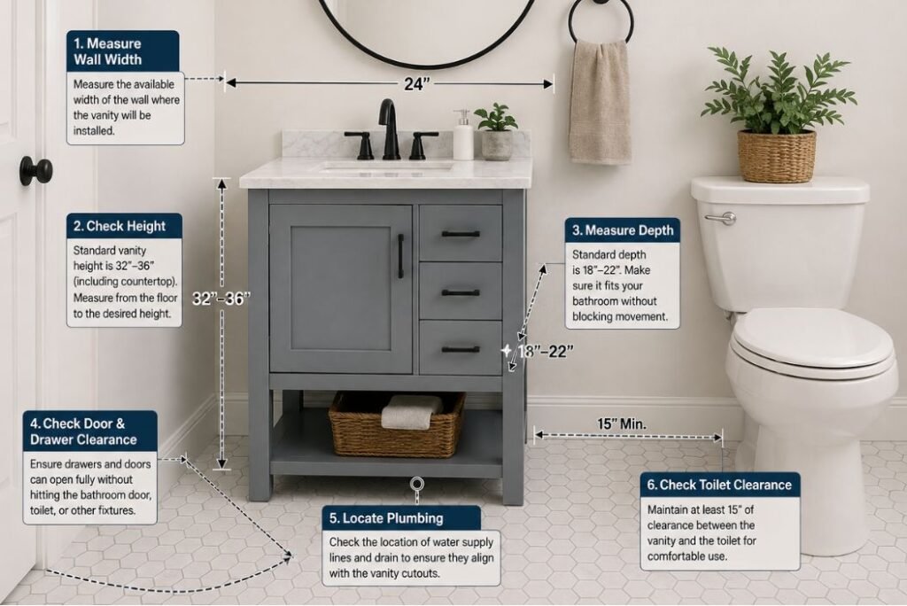 measuring the available bathroom space
