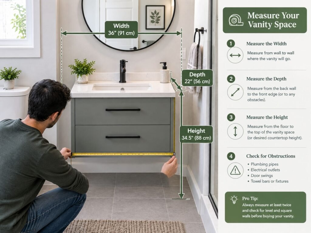 measuring bathroom wall space for a cabinet