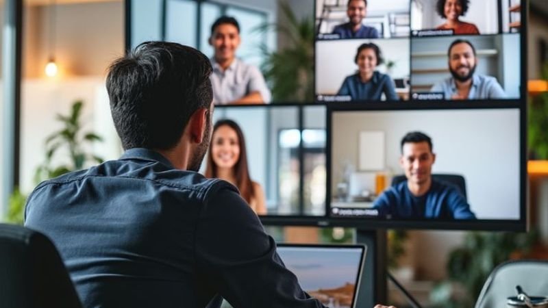 Diverse members attending virtual addiction recovery meeting