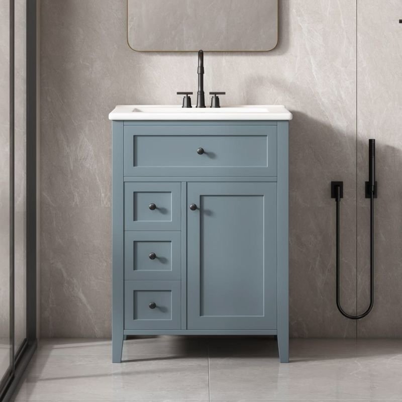 bathroom cabinet with soft close drawers and storage