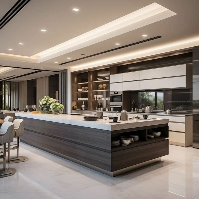 Large luxury home kitchen with island and seating area