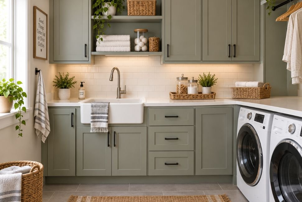 laundry room cabinets with utility sink and countertop