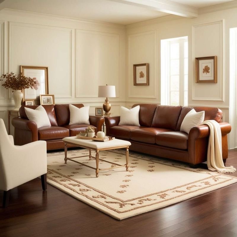“Durable brown leather living room sofa set”