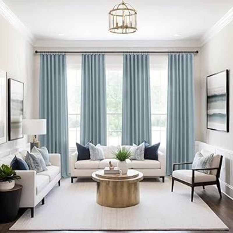 “Living room curtains perfectly matching the overall interior theme”